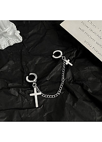 Bông Tai Nam Loại Kẹp Không Cần Bấm Lỗ Tai Hình Thánh Giá Chất Liệu Thép Titan Không Đen Không Dị Ứng