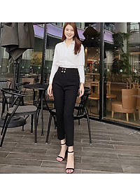 Quần baggy nữ Hiền Trần BOUTIQUE cạp cao vải Vitex cao cấp quần công sở 4 cúc bấm sang trọng thanh lịch
