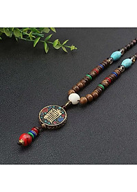 VÒNG CỔ CHUỖI HẠT GỖ CHỦNG TỰ KALACHAKRA VÀ NGỌC LAM TÂY TẠNG
