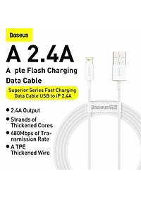Cáp sạc cho iPhone/ iPad Baseus Superior Series Fast Charging Data Cable USB to iP (2.4A, 480Mbps, Fast charge, ABS/ TPE Cable)- Hàng chính hãng