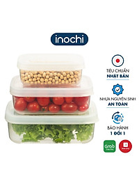 Bộ 3 Hộp Nhựa đựng Thực Phẩm Chữ Nhật Hokkaido Inochi 500 -1000 -2000 ML Chịu Nhiệt Giao Màu Ngẫu Nhiên