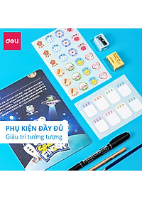 Hộp Bút Màu Tô Vẽ Tranh Cho Bé Đầy Đủ Các Dạng Màu Deli - Kèm Sticker Khay Pha Màu Tẩy Bút Chì Gọt Bút Đi Nét Tranh Tô Màu - Quà Tặng Cho Bé 