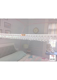 Màn đỉnh rộng tự bung cao cấp Mộc Miên loại trắng viền hồng loại 1m6x2m - 3 cửa 
