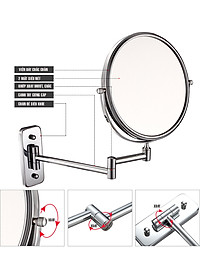 Gương trang điểm phóng đại 3 lần, xoay 360 độ, 2 mặt siêu nét, treo tường phòng tắm, phòng ngủ, Khách sạn, resort, Inox SUS 304, Size 15cm, 18cm, 20cm, Minh House