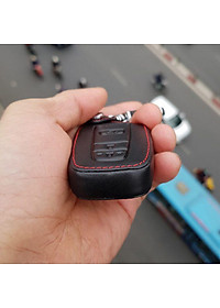 Bao da móc viền chỉ đỏ bảo vệ chìa khóa xe Toyota Corolla Cross 2020 kèm móc đeo Inox