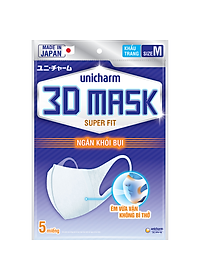 Khẩu trang Unicharm 3DMask Super Fit ngăn khói bụi size M 5 miếng