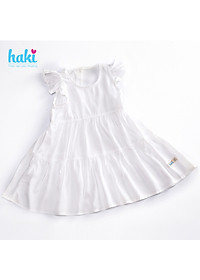 Đầm bé gái nhún 3 tầng tay cánh tiên HK514 - Trắng Haki, váy bé gái, váy mùa hè cho bé gái, váy hè, váy thiết kế cho bé 10-27kg