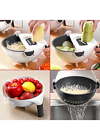 Bộ Nạo Rau Củ Đa Năng Kèm Rổ Đựng và Chậu 9 in 1, Bào Củ Quả Tiện Lợi Kiểu Dáng Sang Trọng - hàng loại 1 - Chính Hãng MINIIN