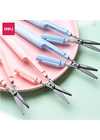 Kéo mini tiện lợi 105mm Deli - Có khóa an toàn - Xanh/ Hồng - 77761