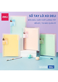 Sổ Tay Ghi Chép 60 Trang Gáy Lò Xo A5 Deli - Xanh Dương/Hồng/Vàng/Xanh Lá - QHA560