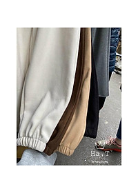Quần Jogger Bo Gấu Trơn Nỉ Nhung Tăm Nữ Unisex