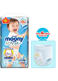 Tã Quần Cao Cấp Moony Nhật Bản Bé Trai L44 (44 Miếng) - Tặng 6 miếng trong gói