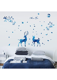 Decal dán tường Mẫu Gia Đình Nai dưới ánh trăng ,có sẵn keo chỉ cần bóc dán