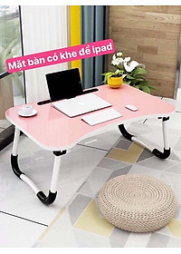 Bàn học nhựa chân thép gấp gọn thông minh có khe cắm ipad, điện thoại tặng dụng cụ lấy ráy tai có đèn