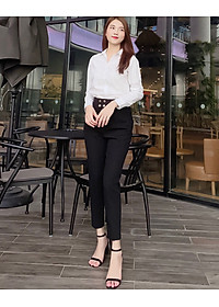 Quần baggy nữ Hiền Trần BOUTIQUE cạp cao vải Vitex cao cấp quần công sở 4 cúc bấm sang trọng thanh lịch