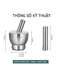 Bộ Chày Cối Inox 304 Nguyên Khối Không Vết Hàn Có Lắp Đạy Kèm Chày Dã Đồ Cực Nhuyễn Mịn Cho Gia Đình - HÀNG CHÍNH HÃNG MINIIN