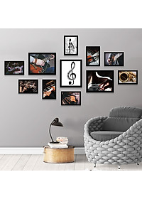 Bộ Khung Ảnh Treo Tường Trang Trí Lớp Học Âm Nhạc, Piano, Organ, Guitar Tặng Kèm bộ ảnh như hình mẫu, đinh treo tranh và sơ đồ treo PGC279