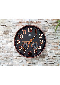 Đồng Hồ Treo Tường DECOR Trang Trí Nhà Hình Tròn Viền Mỏng 38cm EASTAR - Bộ Kim Số DẠ QUANG và NHIỆT ẨM KẾ TỰ ĐỘNG - Tặng Pin Maxell