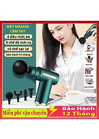 Máy massage cầm tay mini - Súng massage cầm tay đấm lưng mát xa trị liệu cổ vai gáy 4 đầu 6 chế độ, hàng tốt.