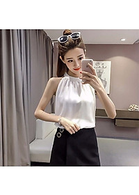 Áo kiểu nữ, Áo sát nách cổ yếm sang chảnh chất Lụa latin cao cấp thoáng mát New Design AO0012