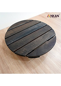 Đế Lót Chậu Cây Có Bánh Xe ANKAN - Hình Tròn D30cm, Gỗ Tràm Bông Cao Cấp, Chịu Tải 120kg (Màu Xám Đen)