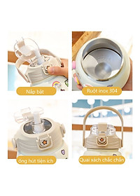 Bình Nước Giữ Nhiệt Cute 800ml Chất Liệu Inox 304 Giữ Nhiệt Không Gỉ Nóng Lạnh 24 Giờ Kèm Ống Hút Và Sticker - Hàng Loại 1 - Chính Hãng MINIIN