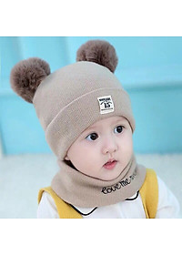 Mũ Len 2 Quả Bông Kèm Khăn Cho Bé ( Giao Màu Ngẫu Nhiên)