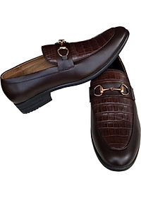Giày tây nam Trường  Hải da bò dập vân cá sấu màu nâu  cao cấp đế cao 4cm GT210
