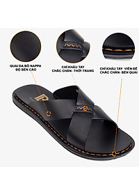 Dép nam quai ngang da bò Nappa cao cấp Bụi Leather E103, đế đúc nguyên khối khâu viền thủ công đi êm chân, Bảo hành 12 Tháng