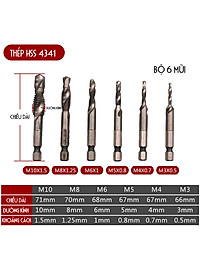 Bộ 6 Mũi Khoan Taro HSS 4341 Tạo Ren Cao Cấp, giúp tiết kiệm thời gian thi công, tiết kiệm chi phí siêu tiện lợi. M3, M4, M5, M6, M8, M10 