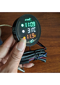 Đồng hồ báo giờ xe máy 3in1 CTR, báo nhiệt độ, vôn ắc quy mẫu mới loại tốt gắn các loại xe hàng cao cấp, phụ kiện xe máy