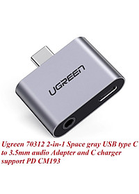 Ugreen UG70312CM193TK 2 trong 1 màu xám bộ chuyển USB type C ra 3.5mm audio và sạc nhanh cổng c chuẩn pd - HÀNG CHÍNH HÃNG