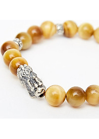 Vòng tay đá thạch anh mắt hổ vàng tâm phối tỳ hưu bạc thái 8mm mệnh thổ, kim - Ngọc Quý Gemstones