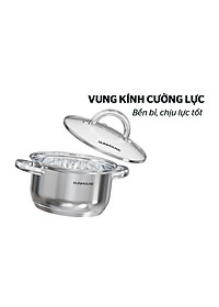 Bộ nồi inox 3 đáy Sunhouse SHG361, Chất liệu inox sáng bóng an toàn cho sức khỏe, Vung kính cường lực siêu bền, Tay cầm và núm vung bọc silicon chịu nhiệt, chống bỏng, an toàn, Sử dụng trên mọi loại bếp - Hàng chính hãng