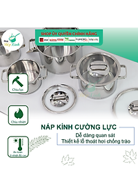 Bộ nồi inox 304 bếp từ 3 đáy và xửng hấp inox 24cm Fivestar nắp kính tặng 1 SẠN INOX