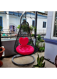 Bộ bàn ghế sân vườn + xích đu NAVICOM - Nệm  vải nhung hồng