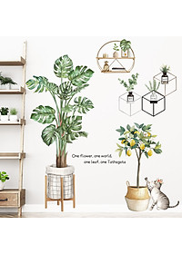 Sticker Giấy Dán Tường Decal Dán tường Tranh Dán Tường Trang Trí Tường Mẫu Chậu Cây Cảnh Phong Cách Vintage ZDB-2187