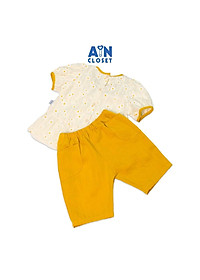 Bộ quần áo lửng bé gái họa tiết Cúc trắng cổ bèo vàng cotton - AICDBG7ICHON - AIN Closet