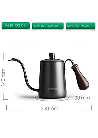 Ấm bình rót nước nóng pha cà phê bằng inox, cán gỗ CAFE DE KONA