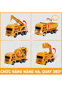 Bộ xe đồ chơi công trình trẻ em mô hình cho bé trai Cần cẩu, Xe Ben, Xe Tải, Trộn bê tông MySun