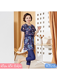 Bộ bơi trung niên dáng váy có khoá kéo trước, quần bơi dài qua gối kín đáo, có size lớn cho các mẹ & các bà béo mập | KT015