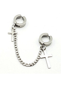 Bông Tai Nam Loại Kẹp Không Cần Bấm Lỗ Tai Hình Thánh Giá Chất Liệu Thép Titan Không Đen Không Dị Ứng