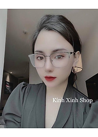 Kính tròng trắng chống ánh sáng xanh, chống uv mắt vuông to kim loại (ĐEN)