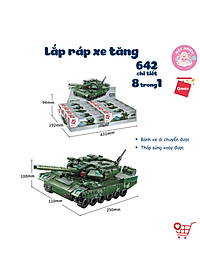 Đồ chơi lắp ráp xếp hình 8 trong 1 chủ đề quân sự Qman 42301 - Xe tăng quân sự (642 chi tiết)