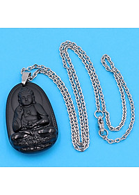 Vòng cổ mặt Phật A Di Đà - thạch anh đen 3.6cm DITTEB7 - dây inox bạc - kèm hộp nhung - tuổi Tuất, Hợi