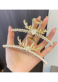 Cài tóc kim loại ngọc trai dạng dài sừng nai mẫu mới