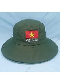 Mũ tai bèo nam vành rộng thêu cờ Việt Nam, chất liệu vải kaki oát mát mẻ, bền chắc - Hạnh Dương
