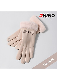 Găng tay nữ da lộn lót lông giữ ấm, chống gió Rhino G902 cảm ứng điện thoại, đi xe máy freesize