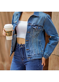 Áo Khoác Jean Nữ Trơn Màu Xanh Đậm Nhạt Aaa Jeans