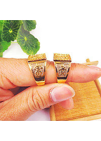 Combo Nhẫn nam Phong Thủy kèm Hộp đựng lót Nỉ, Khắc Chữ CÁT TƯỜNG, Chữ PHÁT, Chữ LỘC, Hợp Kim không rỉ, mạ vàng 18K, Size Nhẫn 18, Phù Hợp Nam Từ 55 – 80kg